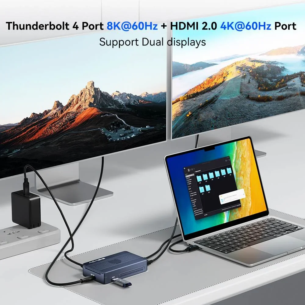 Acasis 6 in 1 USB-C Docking Station HDMI 2.0 4K 60HZ PD 100W Charging / 40Gbps Dual-Bay M.2 NVME SSD Enclosure For Video Editing