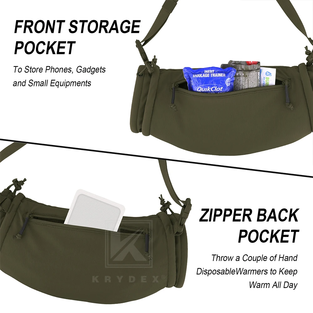 KRYDEX Tactical Hand Warmer Pouch Muff Sherpa Fleece Lined Water-Resist Vest Drop Hanger Warmer Pouch for Outdoor Winter Camping
