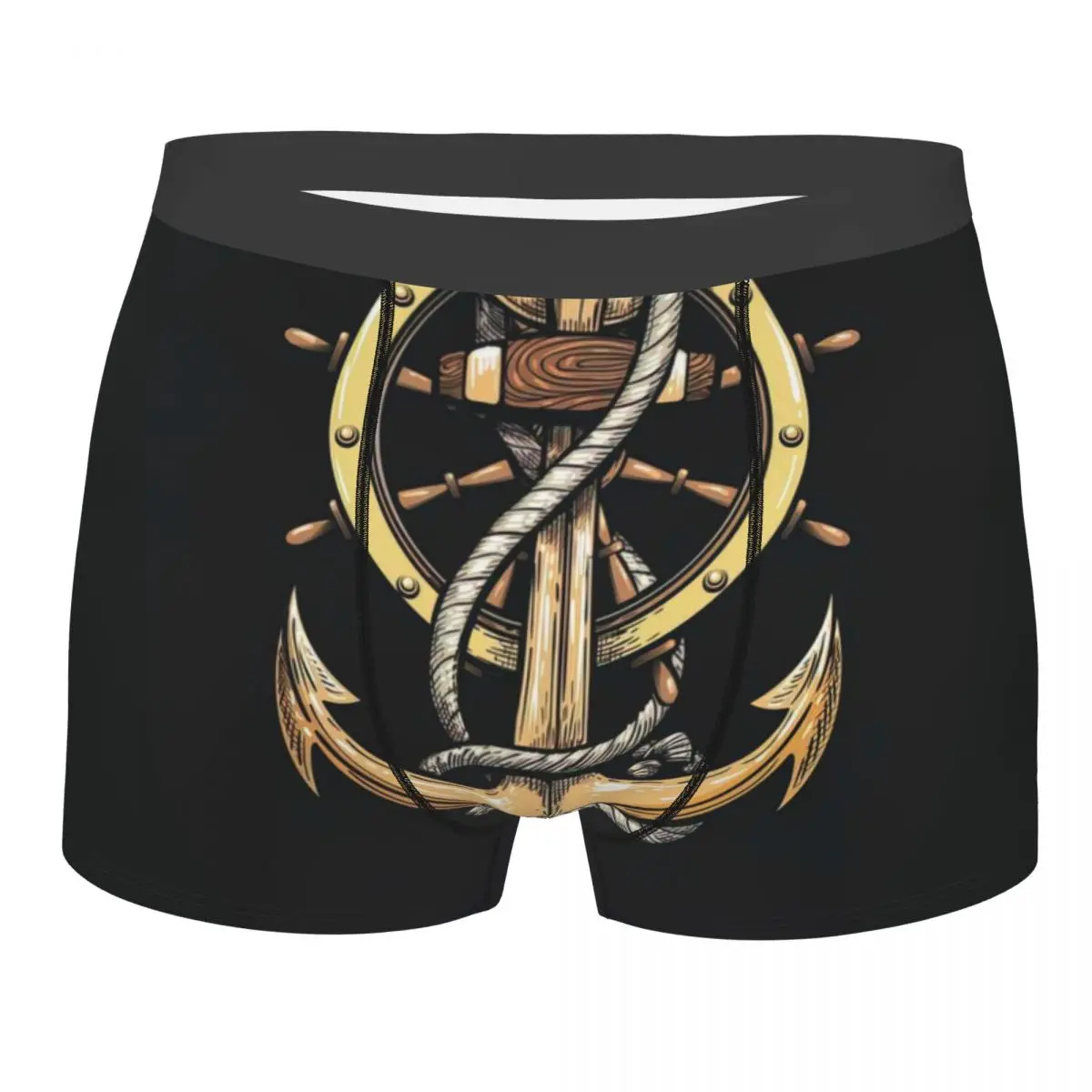 Anchor In Ropes And Ship Wheel Underpants Breathbale Panties Male Underwear Print Shorts Boxer Briefs