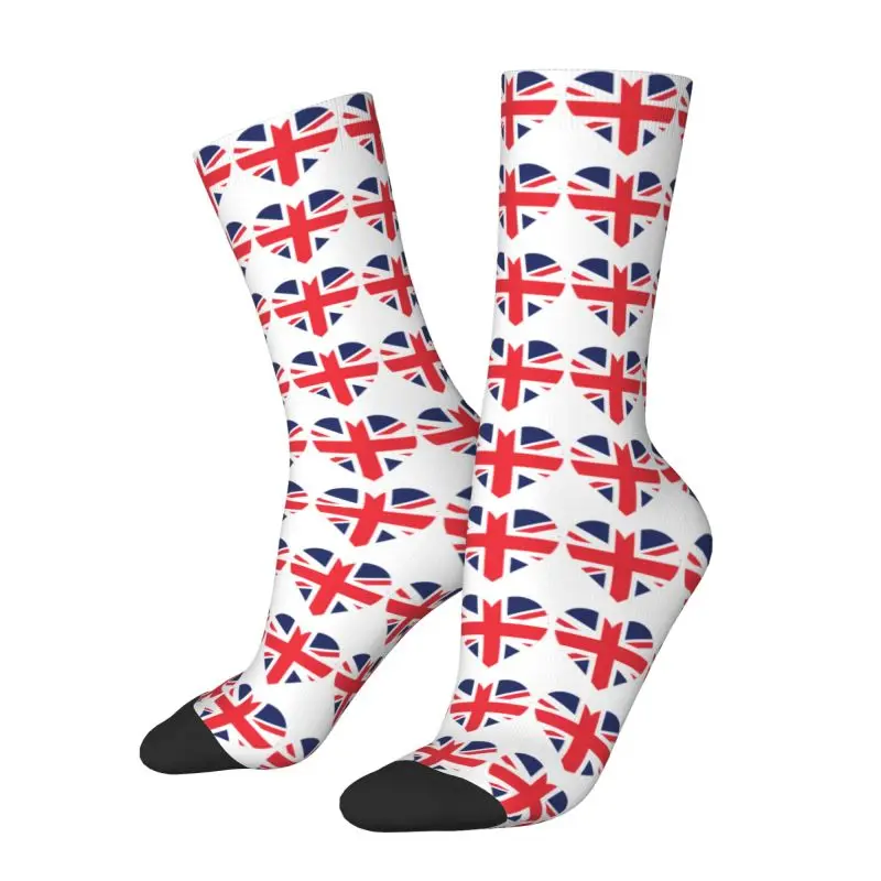 Custom Love United Kingdom Hearts Flag Men's Crew Socks Unisex Novelty 3D Printing Dress Socks