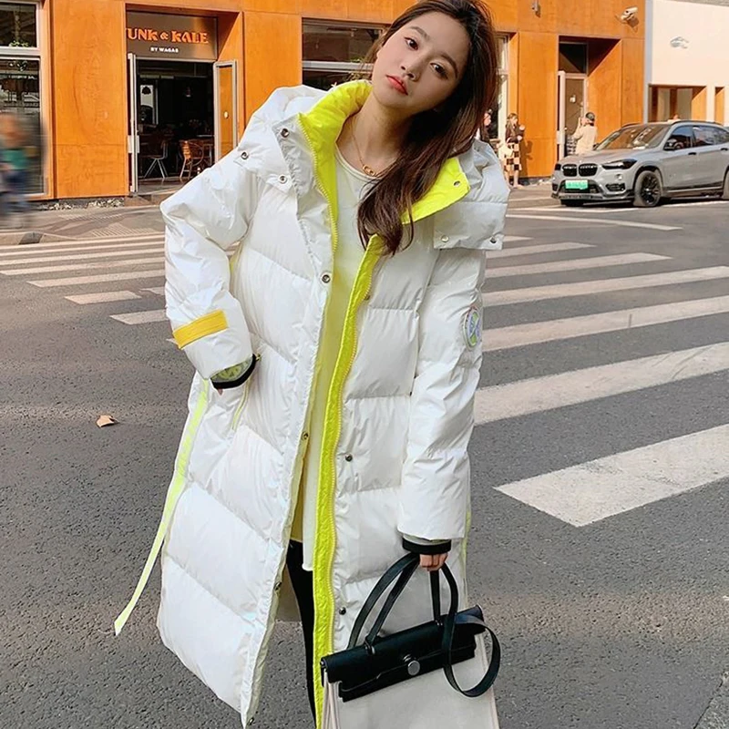 

Яркий пуховик без стирки, женское пальто, зимнее новое свободное толстое теплое парка средней длины, жареная на улице хлопковая куртка с капюшоном