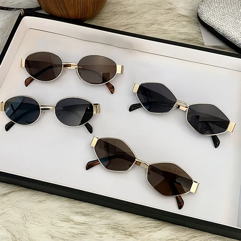 4 Stück Sommer-Damenmode-Brillen, Retro-Oval-Metallrahmen, trendige Unisex-Brillen