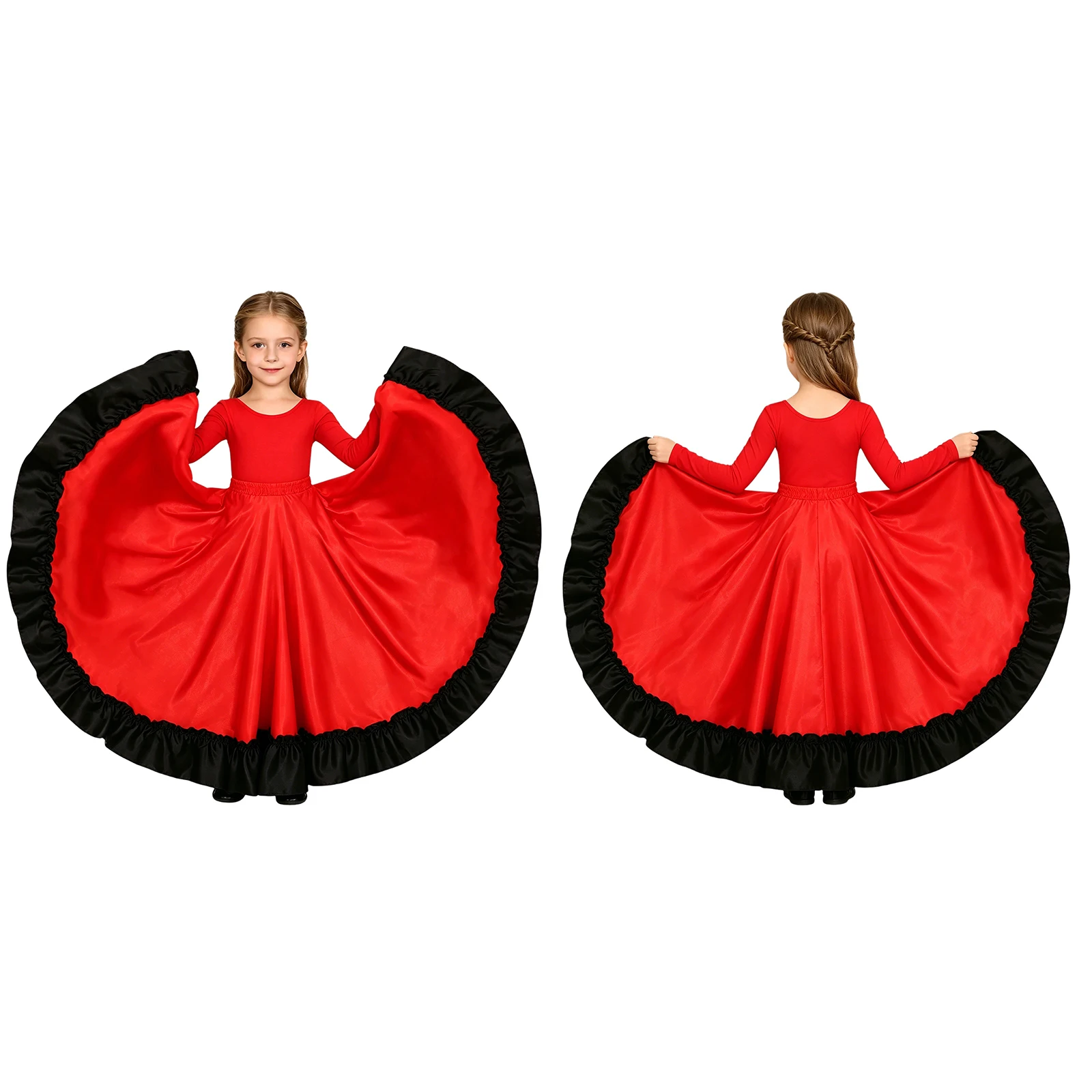 Dresses Spain Performer Flamenco Dance for Kids Girls Stage Performance Dancing Skirts 180/360/Degree Costumes Children Vestido