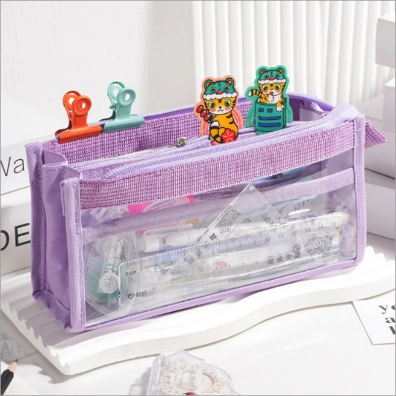Large Capacity Transparent PVC Pencil Case Simple and High Aesthetic Pencil Case Six Layer Multifunctional Storage Bag image 2