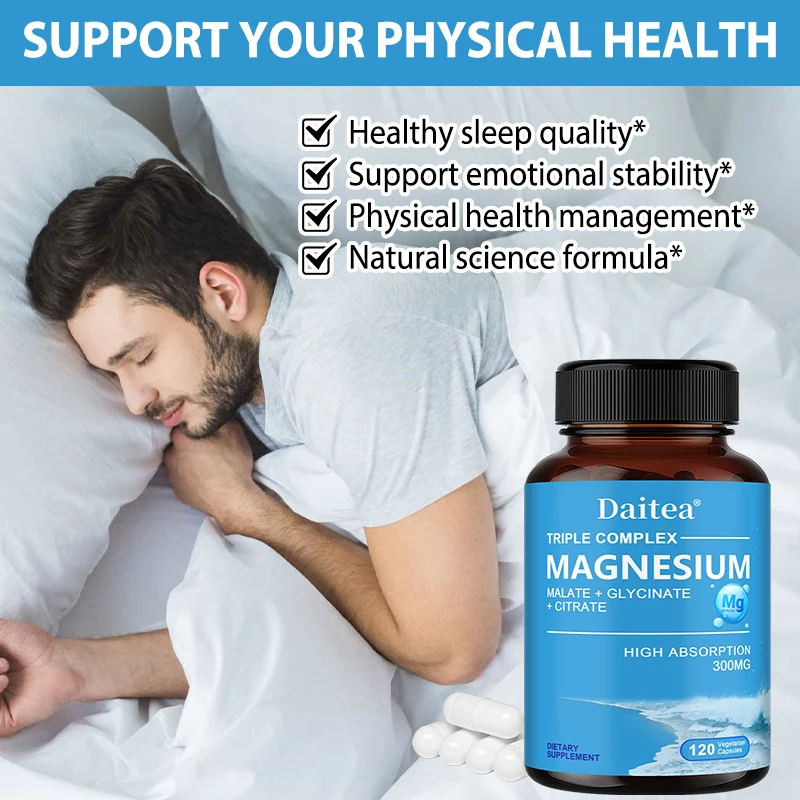 Magnesium Complex with Glycinate, Citrate & Malate, High Absorption, Supports Relaxation Sleep Muscle Bone Heart & Nerve Health
