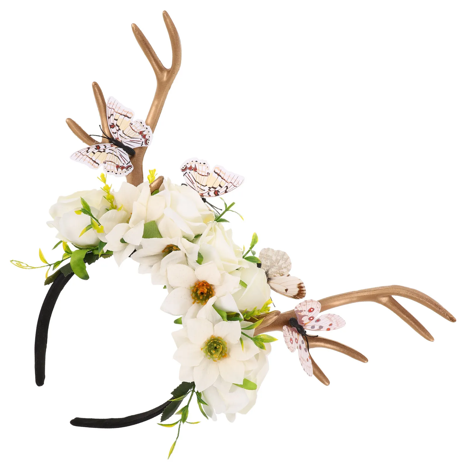 

Stunning Deer Antlers Headband Featuring Vibrant Flowers and Delicate Butterfly Accents for Festive Occasions Cute Deer Horns