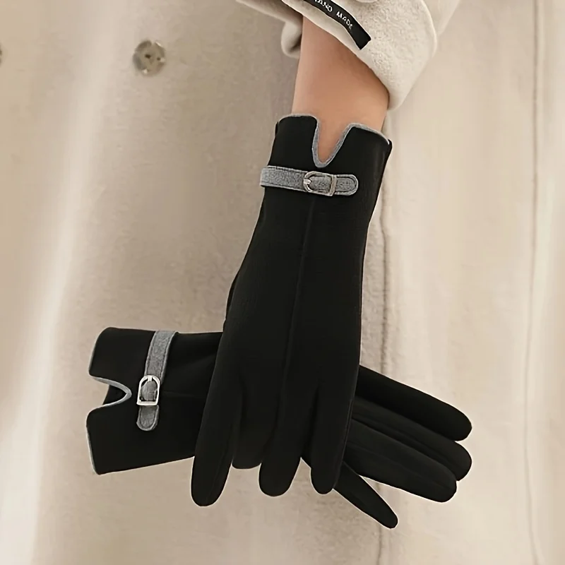 1 Pair Womens Gloves Winter, Thermal Snow Gloves in Suede, Wirh Touchscreen Fingers, Fleece Lined, for Driving, Cycling, Texting