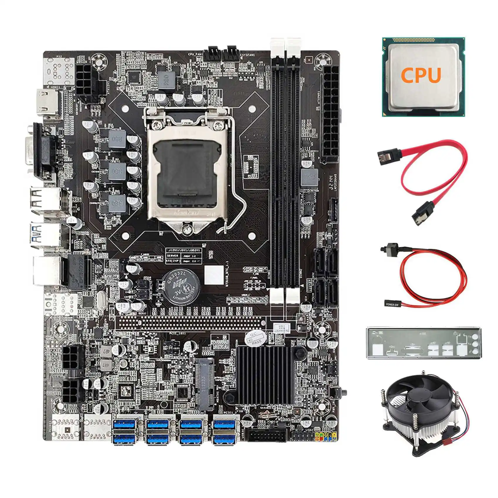 

B75 8USB ETH Mining Motherboard 8XUSB+CPU+Baffle+SATA Cable+Switch Cable+Cooler LGA1155 B75 USB BTC Miner Motherboard