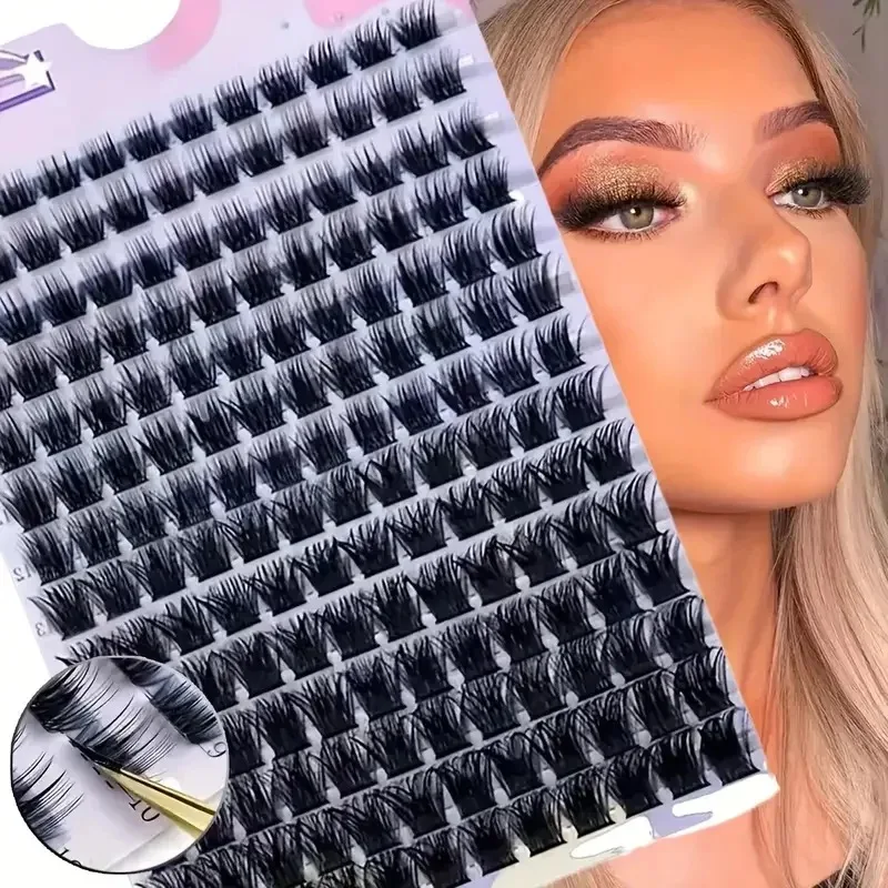 168PCS Fluffy Lash Clusters 0.07mm D Curl 9-16mm Mixed Natural 3D Volume DIY Individual Eyelash Extensions