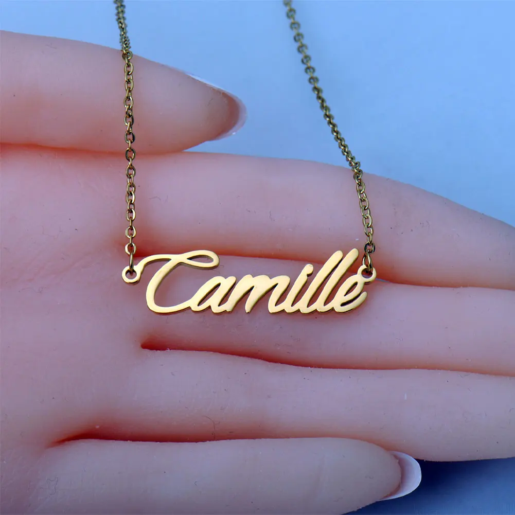 

AOLOSHOW Camille Gold Color Name Necklace for Women Stainless Steel Letters Pendant Collar Choker Jewelry
