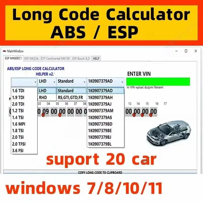 

VW ABS ESP TachoSoft 23.1 Digital Odometer Code Calculator Long + Mileage Calculator with License Car Diagnostic Software