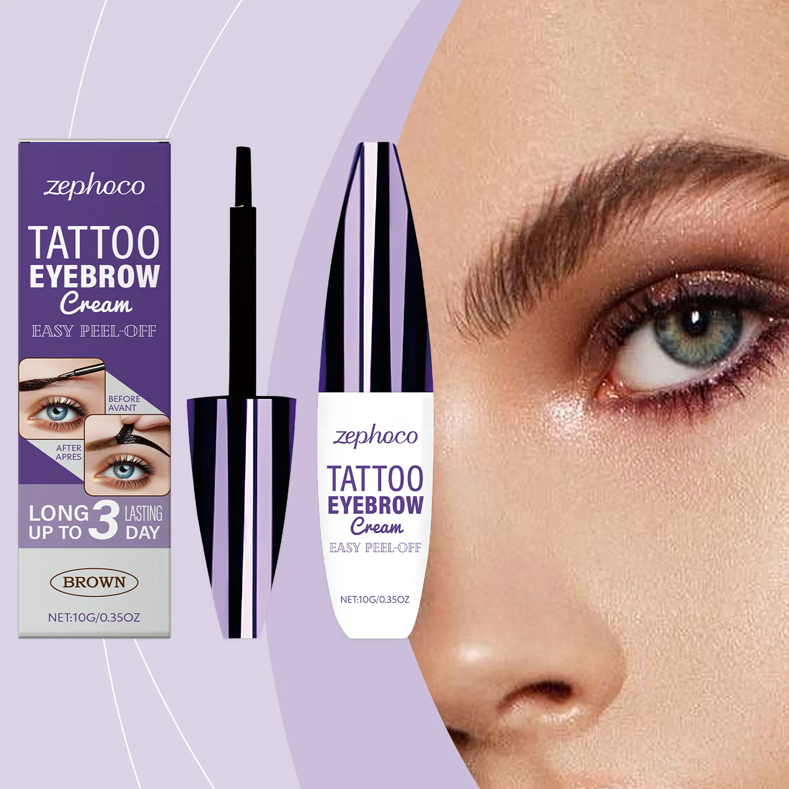 Brown Peel-Off Eyebrow Tint - Natural, Long-Lasting, Vibrant and Smudge-Proof for Defining Unique Eyebrow Shapes