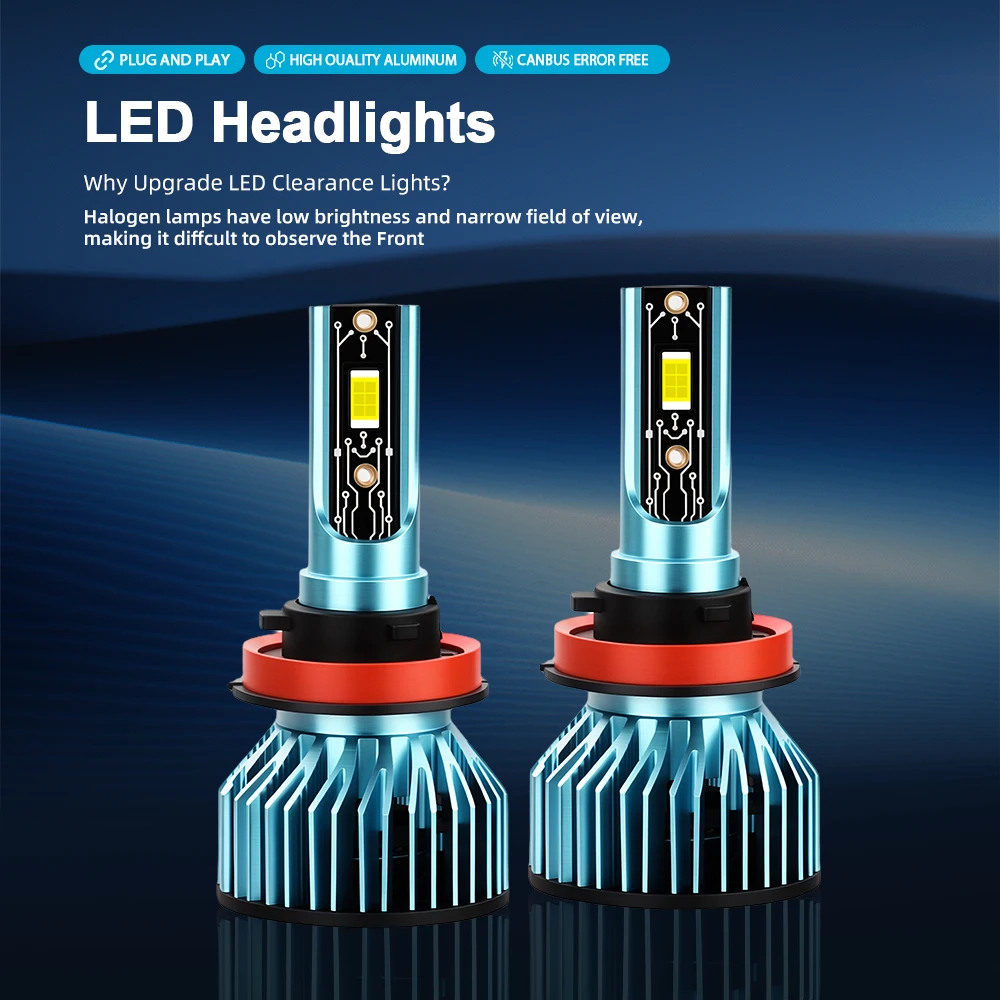 

High Power H11 Canbus LED Headlight Bulbs 200W H8 H9 Fog Light Turbo Auto Headlamps Plug And Play 12V 24V Car Lights With Fan