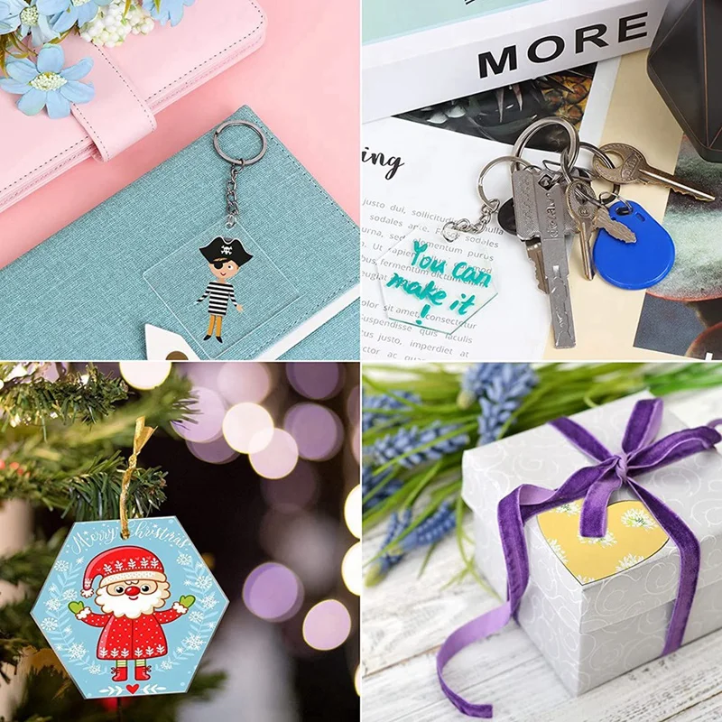 PWS 200 Pieces Acrylic Keychain Blanks Blank Acrylic Clear Keychain Pendants For DIY Craft Projects