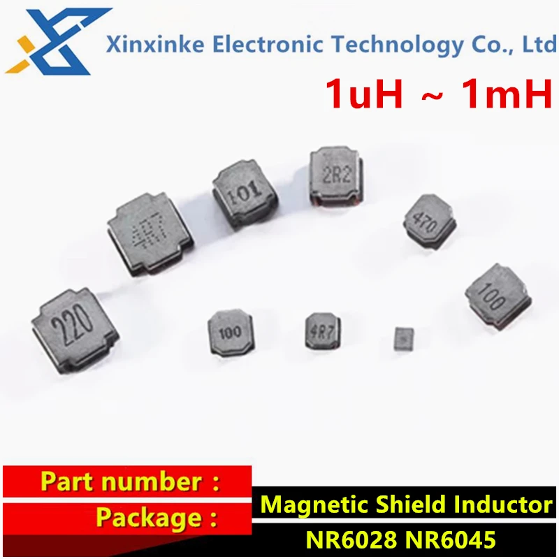 10PCS NR6028 NR6045 6*6 SMD Magnetic Shield Type Power Wound Inductor 1UH 2.2 3.3 10 15 100 220 470 680 uH 1MH 1000uH Inductance