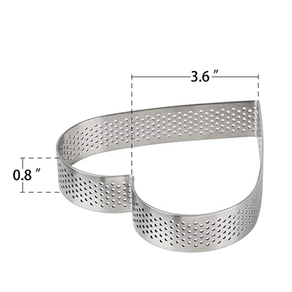 6 Pack Heart Shape Tart Rings,Perforated Stainless Steel Cake Mold Rings, 0.78 Inch High, 3.6 Inch in Diameter