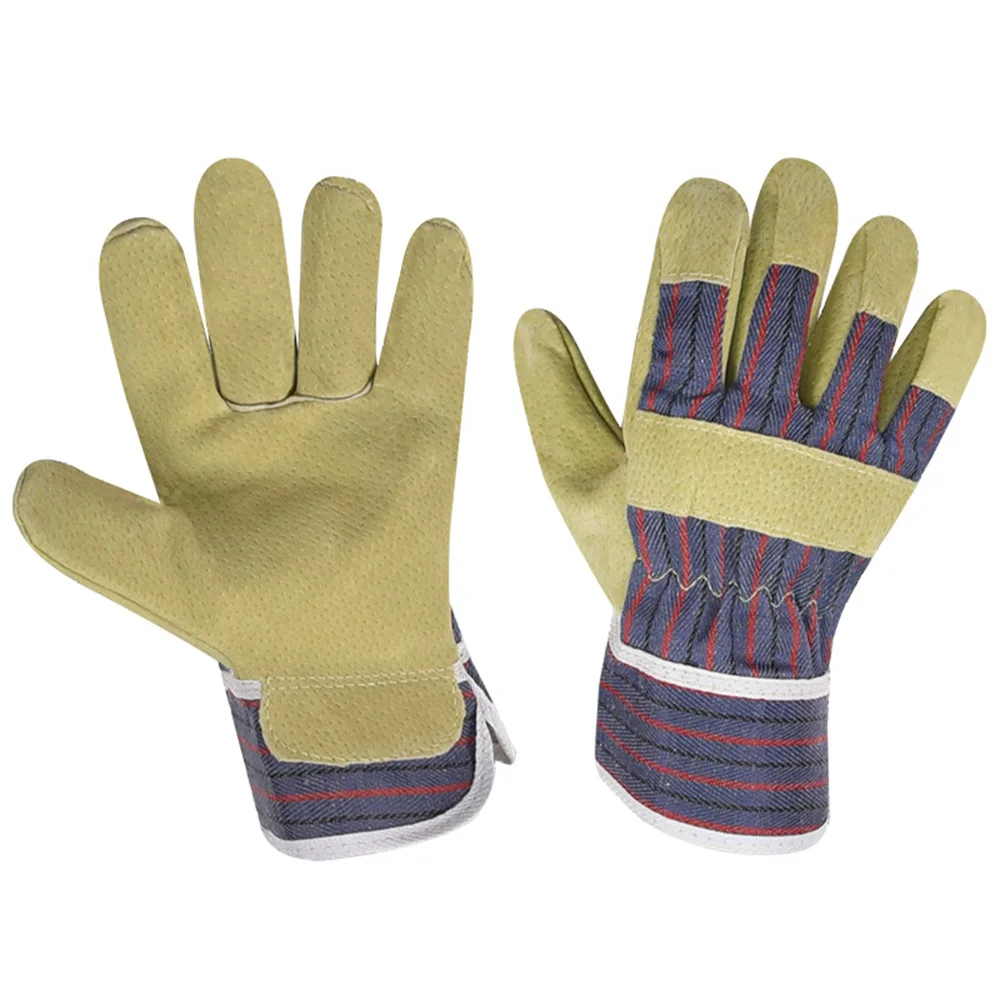 Safety Multi-Purpose Use Work Leather Gloves with Wear-resistant Air-permeable Lightweight Gardening Utility Leather Cuff Gloves