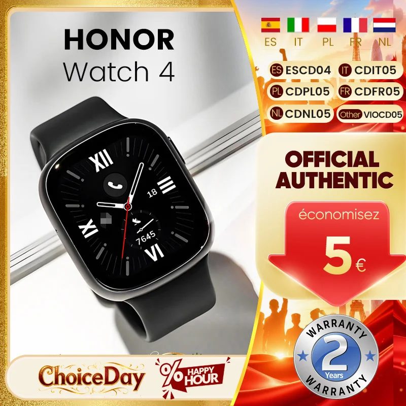 Montre connectée Honor Watch 4, appels Bluetooth, écran AMOLED de 1.75 pouces, longue durée de vie de la batterie, surveillance de l'oxygène dans le sang, 5ATM, Android IOS
