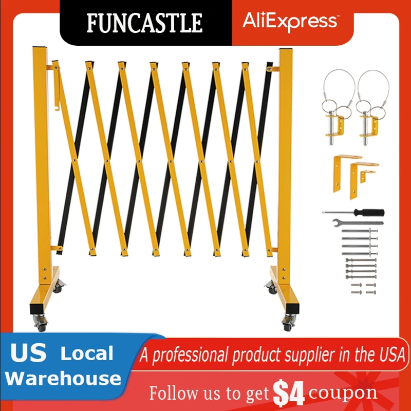 

Expandable Metal Barricade 11.5FT Durable Steel Safety Barricade W/Casters Flexible Mobile Barrier Gate Adjustable Traffic Fence