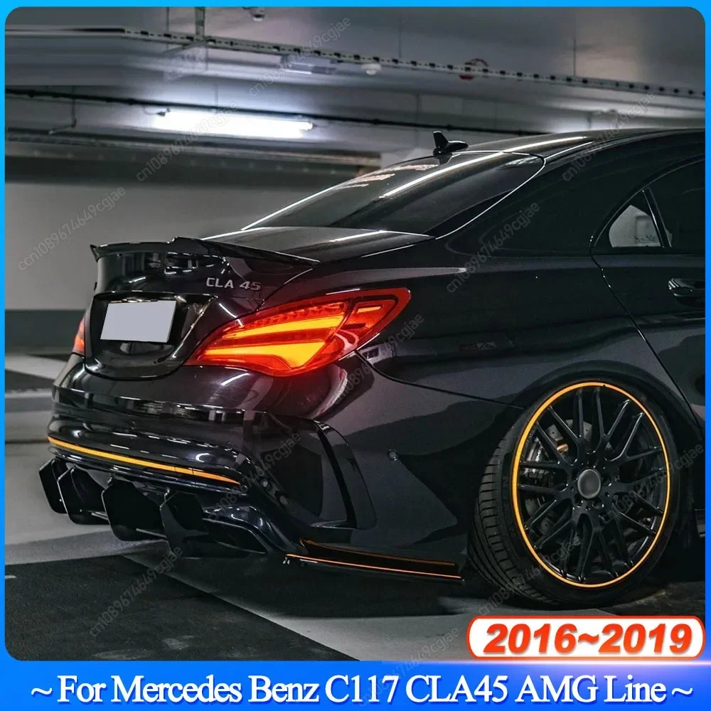 4 Fins For Mercedes Benz C117 CLA45 AMG Line 2016-2019 Car Rear Bumper Diffuser Rear Side Splitters Spoiler Lip Gloss Black New