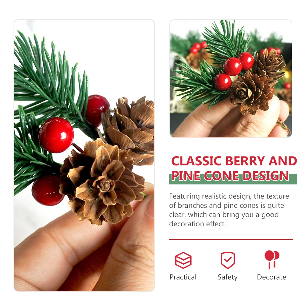 

20Pcs Berry Pine Cone Stems Picks Artificial Christmas Pine Needles for Wreath Garland Floral Craft Decor Fake Tree Branches