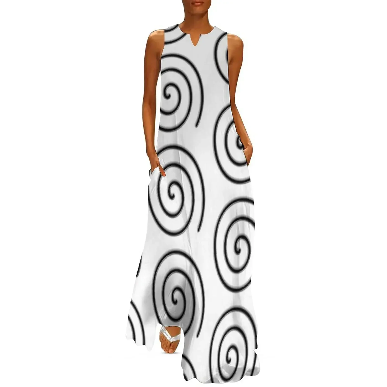 

Spirals Black on White Long Dress women dresses Women's summer dresses luxury dresses birthday dress for women Dress