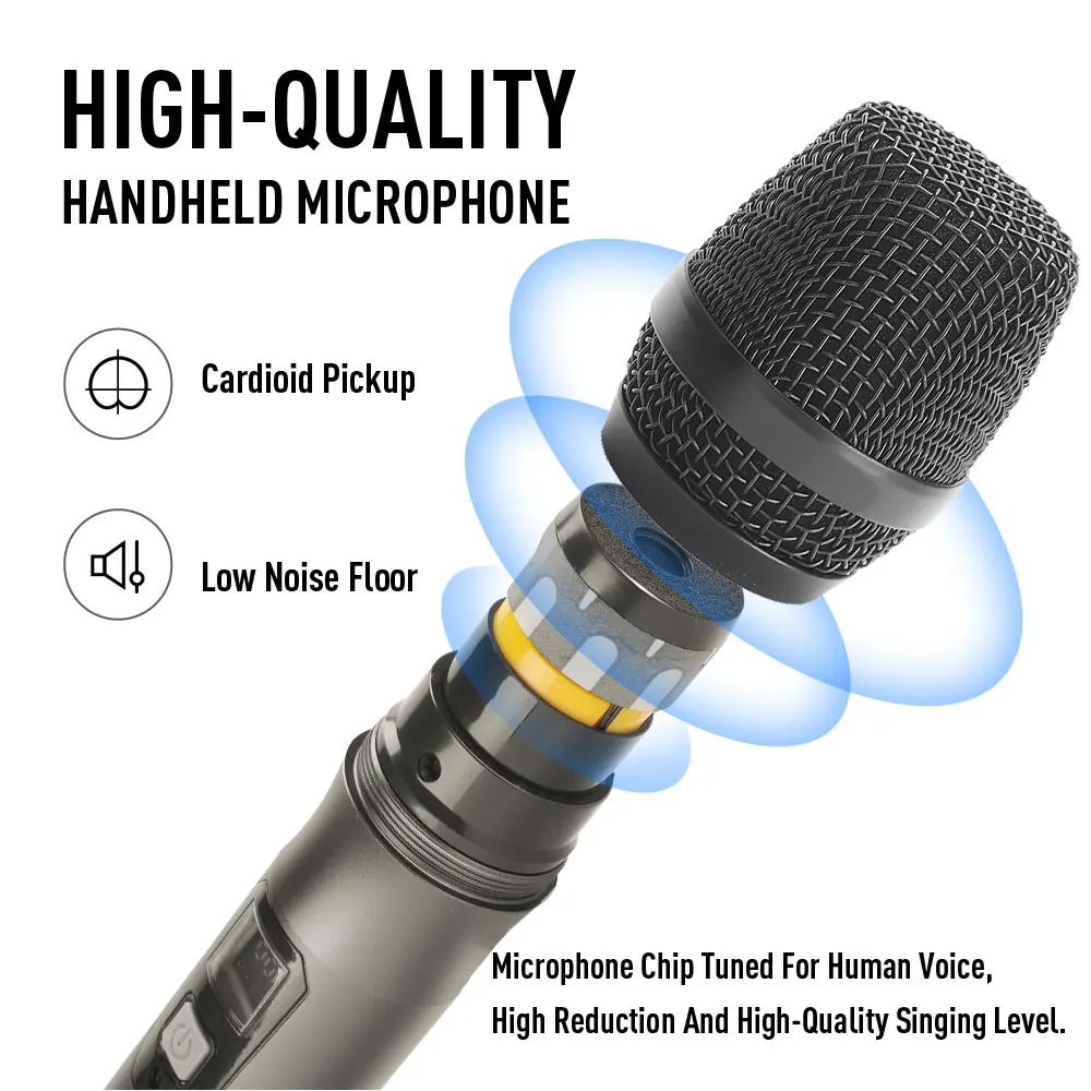 ميكروفون LMBGM K25R احترافي UHF لاسلكي ذو 8 قنوات مع نطاق نقل 164 قدم، مناسب لاستخدام المسرح والكنيسة.