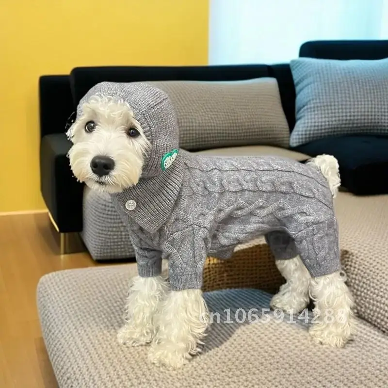 

Autumn and Winter Pet Four Legged Knitted Warm Legged Four Jumpsuit Dog Hat Sweater Set Coat Puppy Pants Cat Teddy Clothes with
