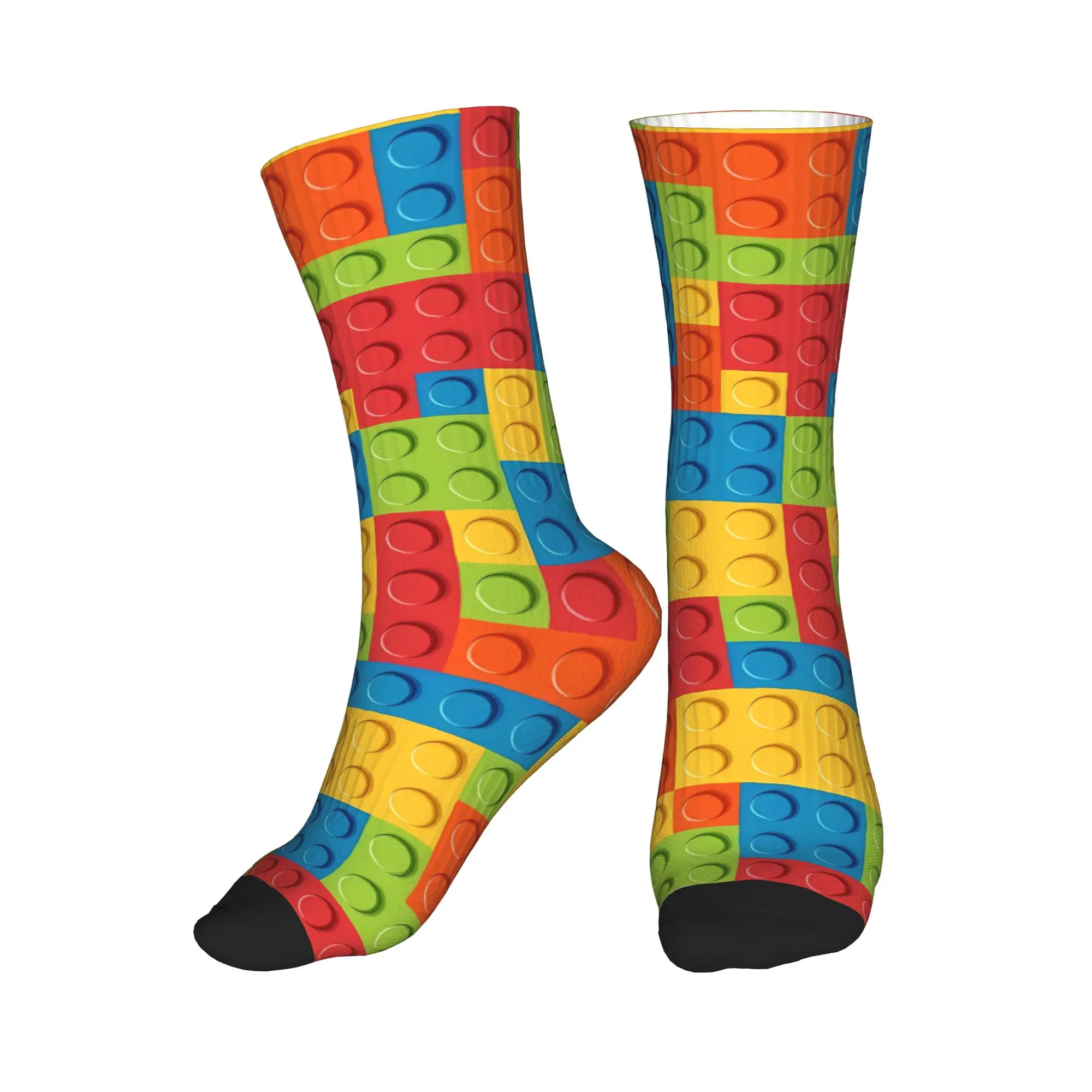 Men Socks Vertical Colorful Building Blocks Pattern  Stockings Non Slip Soft Socks Winter Elegant Printed Climbing Socks