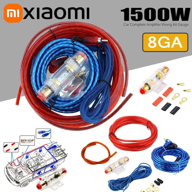 Комплект проводки аудиодинамиков Xiaomi 1500 Вт, 8GA, кабель автомобильного сабвуфера, держатель предохранителя 60 А, провода для установки динамика для модификации автомобиля