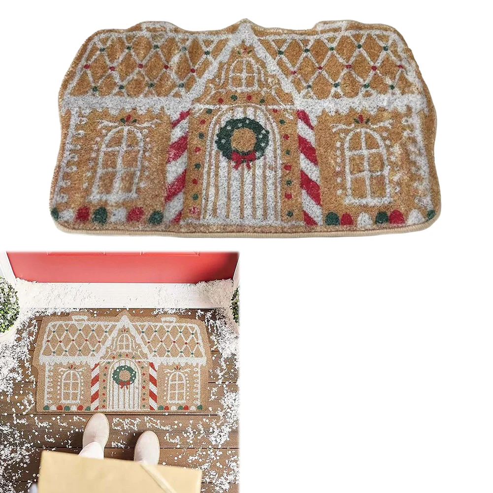 Christmas Gingerbread House Doormat 40x60cm Gingerbread House Welcome Mat Non-Slip Gingerbread House Carpet for Home Decoration