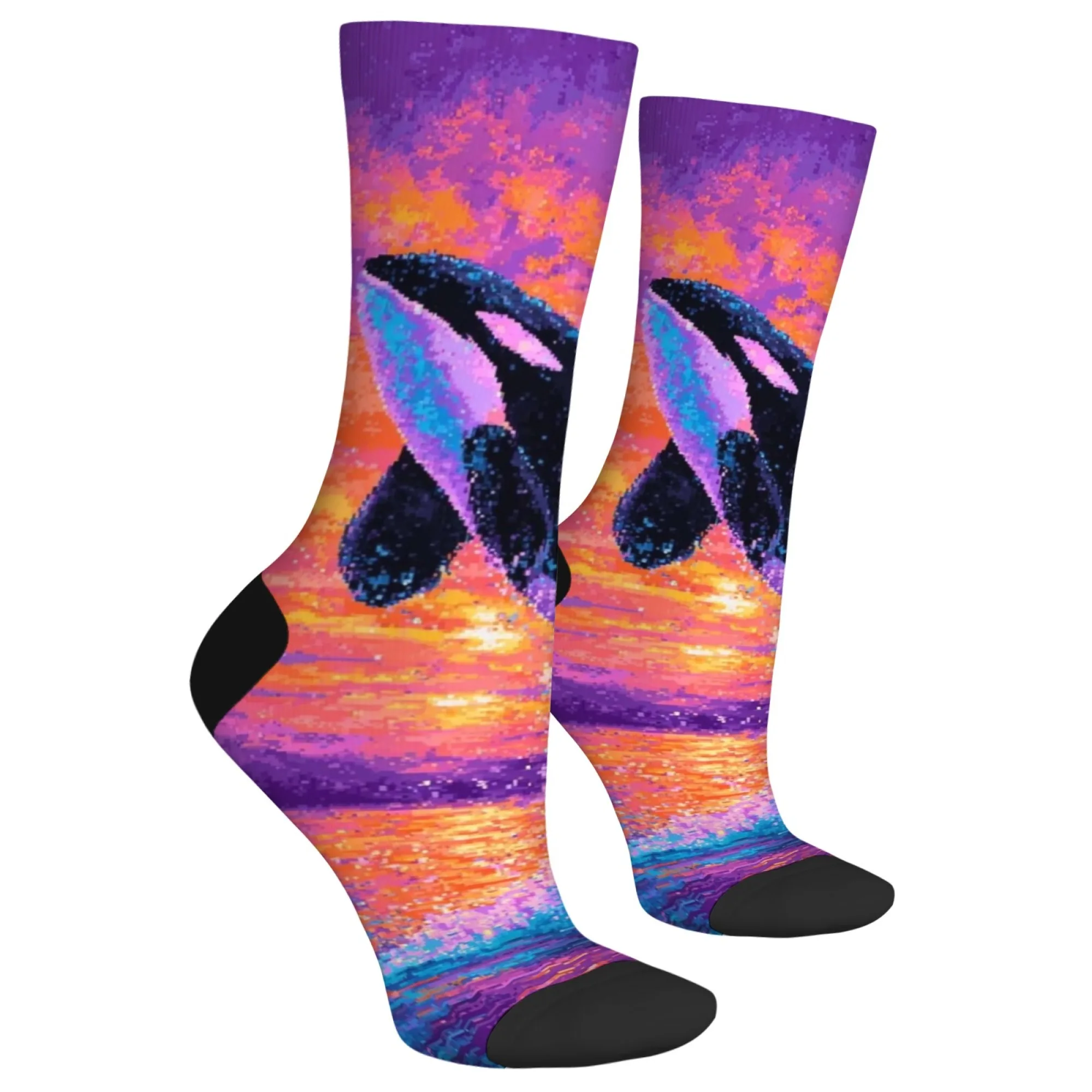 

Неоновые носки Orca Whale Crew для мужчин и женщин, модные ретро-водовые принты, уличная мода, фестиваль, подарок для пары, повседневные прогулки