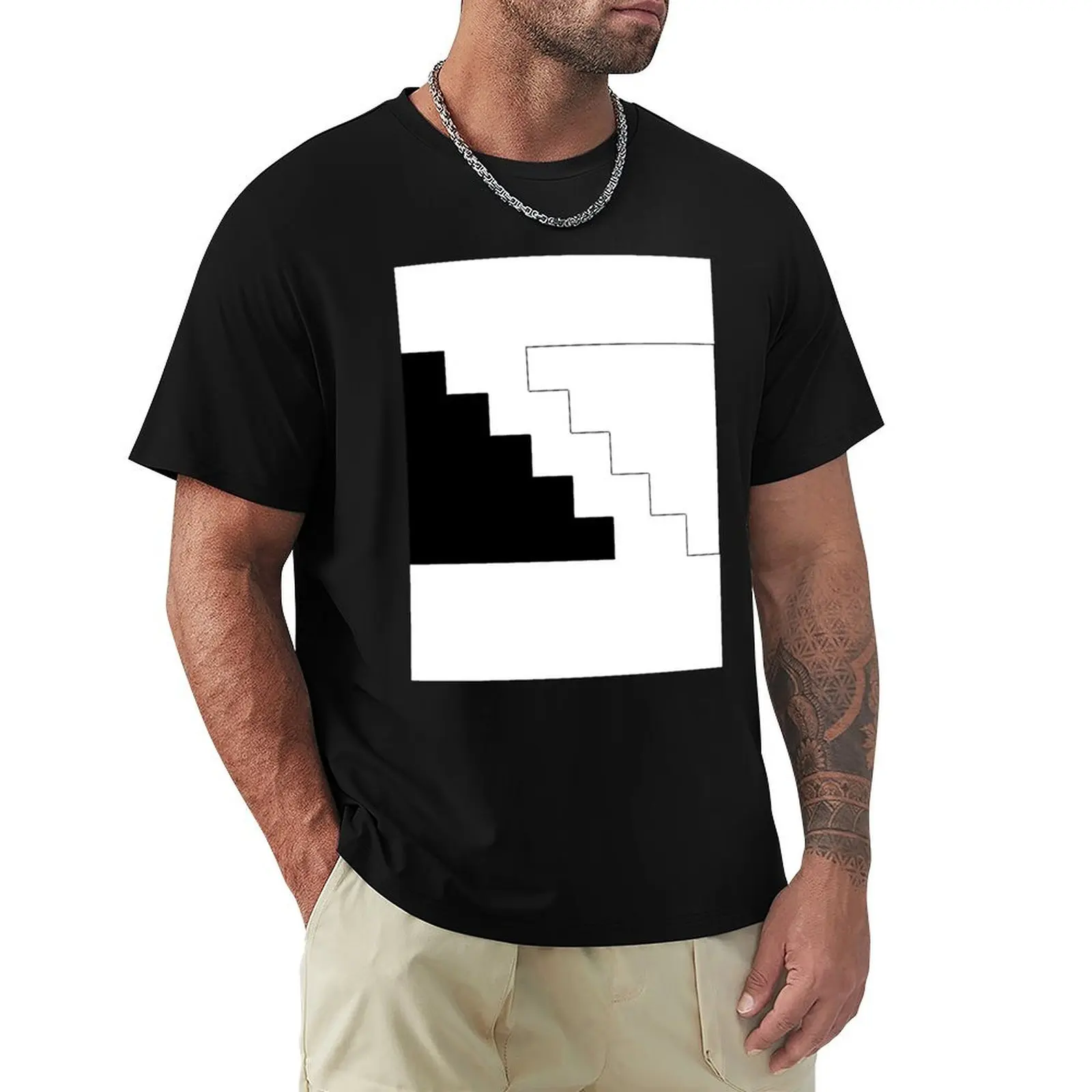 

Black and White Stairs T-Shirt sports fans luxury clothing labubu boys whites mens shirts graphic tee