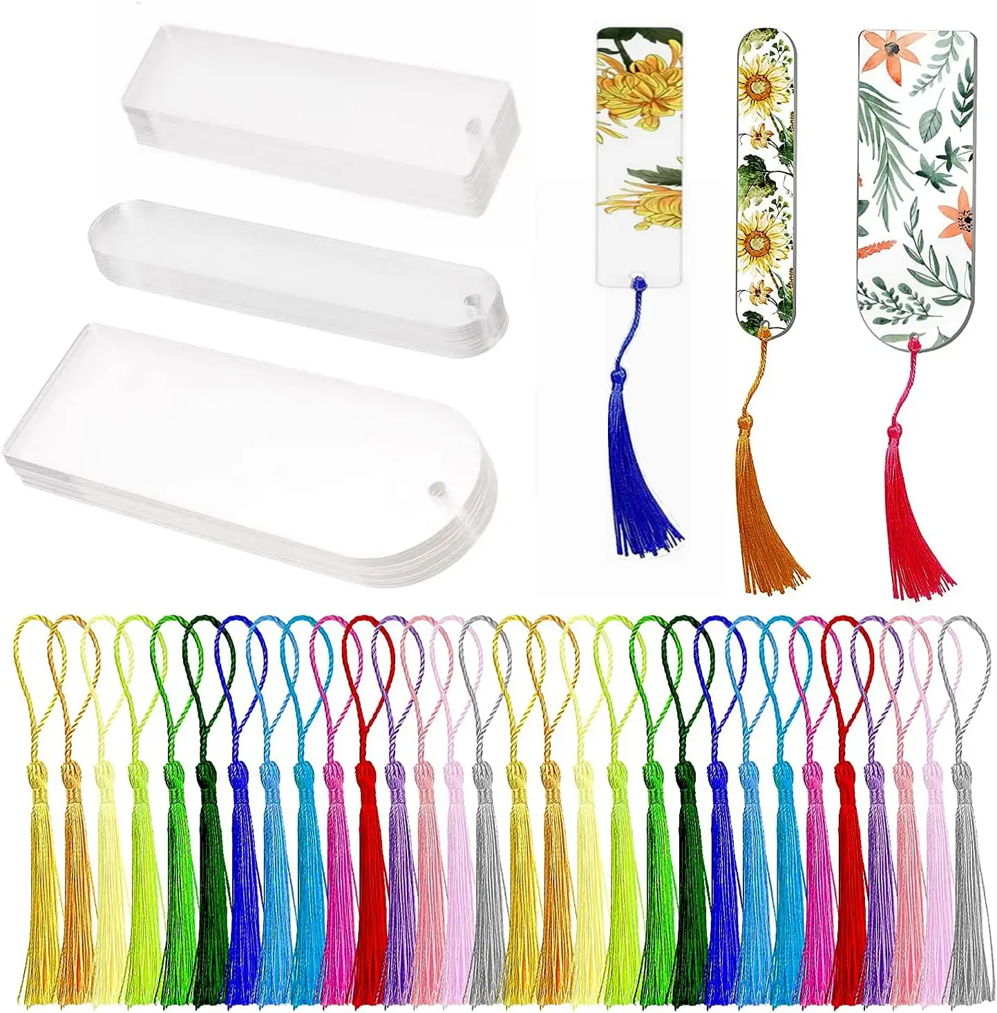 

30 Pcs Acrylic Bookmark Blanks with Tassels for DIY Crafts, Clear Rectangle Round Bookmarks for Gift Tags and Hanging