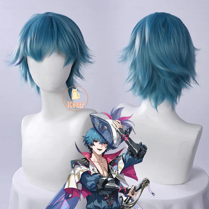 

asdh8@iCoser Wuthering Waves Brant Cosplay Wig Blue Short Hair Troupe of Fools Rinascita Halloween Party for Women Men Carnival