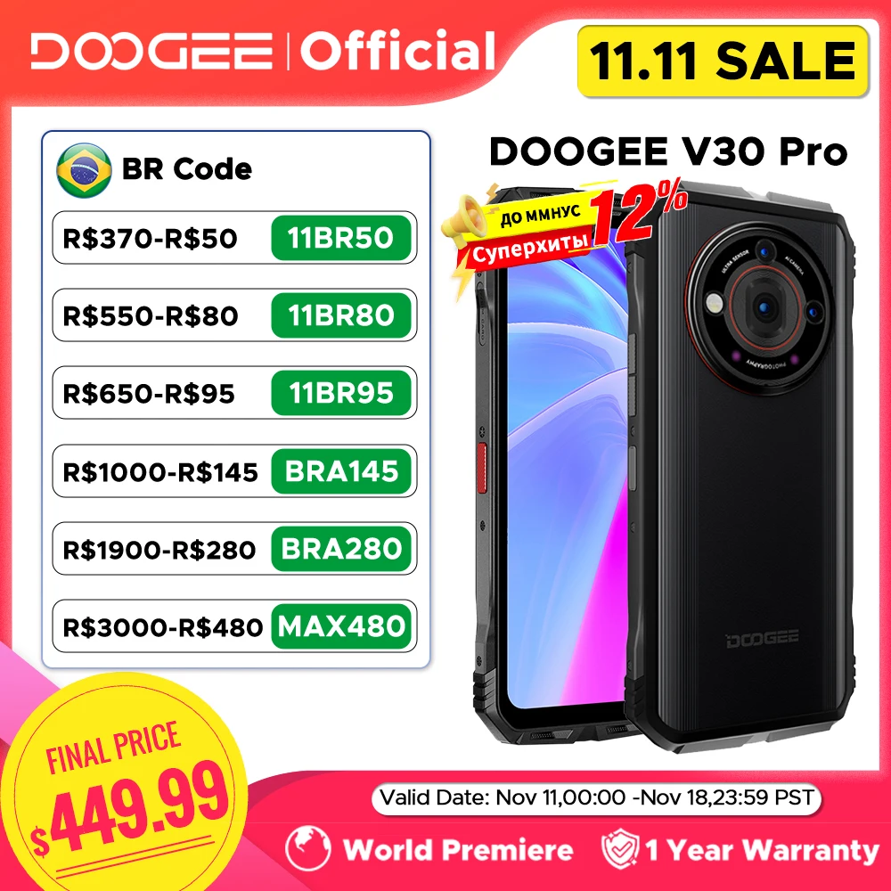 DOOGEE V30 Pro Telefone robusto Câmera de 200 MP Dimensity 7050 Smartphone 5G Tela FHD de 6,58