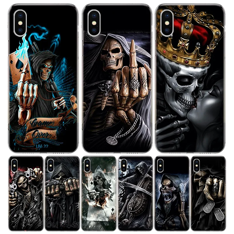 Grim Reaper Skull Skeleton Silicon Call Phone Case For Apple iPhone 16 15 14 11 Pro Max 13 Plus 12 Mini 7 8 + X XR XS SE Cover S