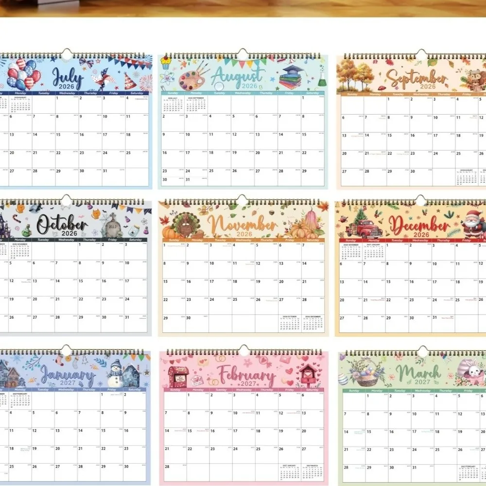 

Календарь настенный из плотной бумаги, на 18 месяцев, с указанием праздников, для ежедневного планирования, июль 2026 - декабрь 2027
