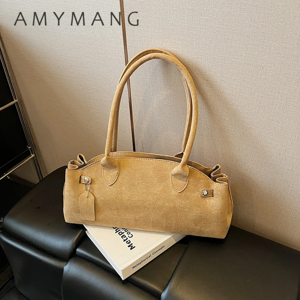 

Сплошной цвет во французском стиле, сумки на плечо для женщин, роскошные дизайнерские сумки из искусственной замши, зимняя повседневная сумка с верхней ручкой