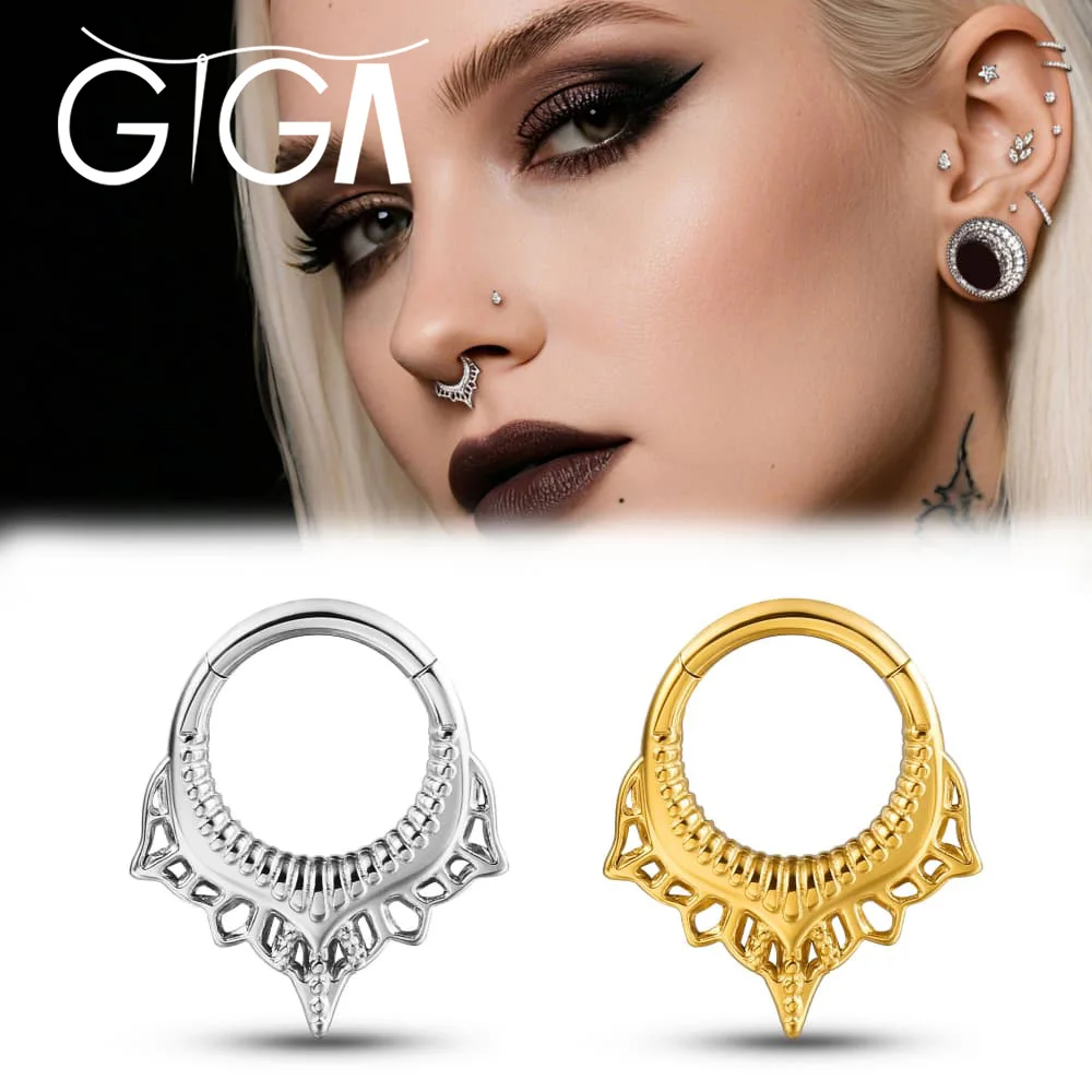

Giga 1PCS 316L Surgical Stainless Steel Elegant Nose Studs Hinged Septum Earrings Cartilage Tragus Helix Piercing Women Jewelry