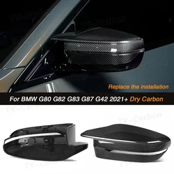 Real Dry Carbon Fiber Side Door Mirror Cover For BMW M2 G87 M3 G80 M4 G82 G83 G42 Replacement Rear View Mirror LHD RHD 2021+