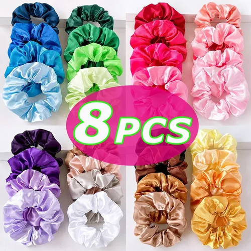 8 unids/set de coleteros de seda de colores brillantes para mujer Y2K bandas elásticas para el cabello de Color sólido coleteros accesorios para el cabello cuerda para el cabello