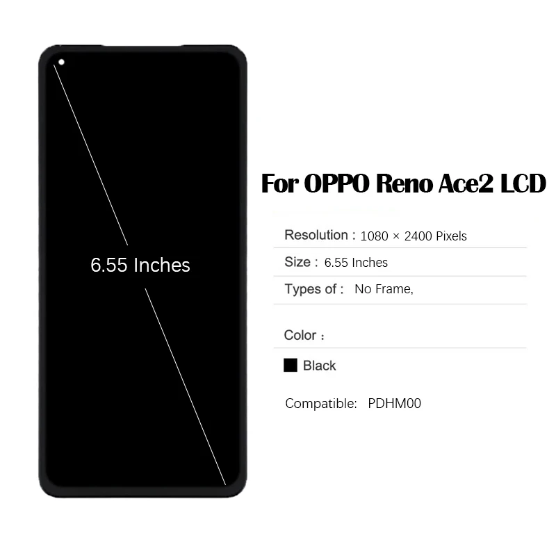 LCD Touch Screen Digitizer Assembly com ferramenta de reparo e cola, 6,55 polegadas, OPPO Reno Ace 2, PDHM00