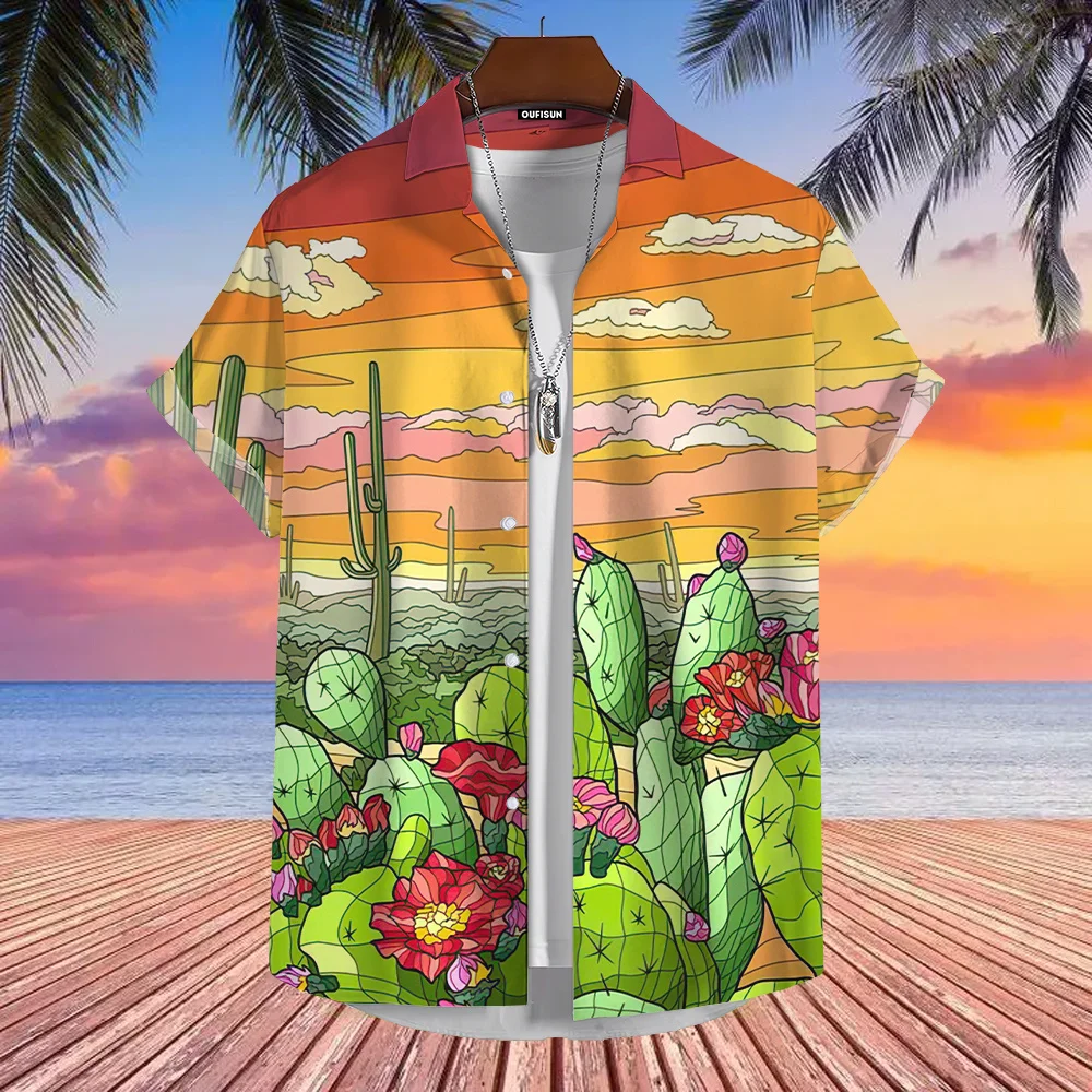 

Desert Cactus Shirt For Men 3D Print Summer Hawaiian Harajuku Fashion Shirt Top Blouse Short Sleeves Street Vacation Beachwear