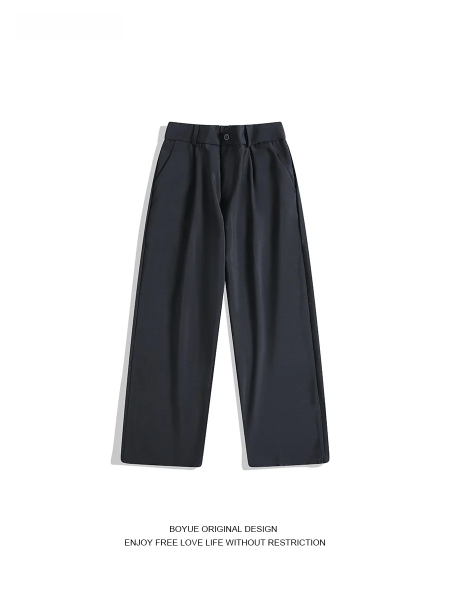

Boyue Retro Japanese Sle Pure Color Ice Silk Drapey West Pants ex Casual High-End Feeling Long Pants Straight Leg Jeans