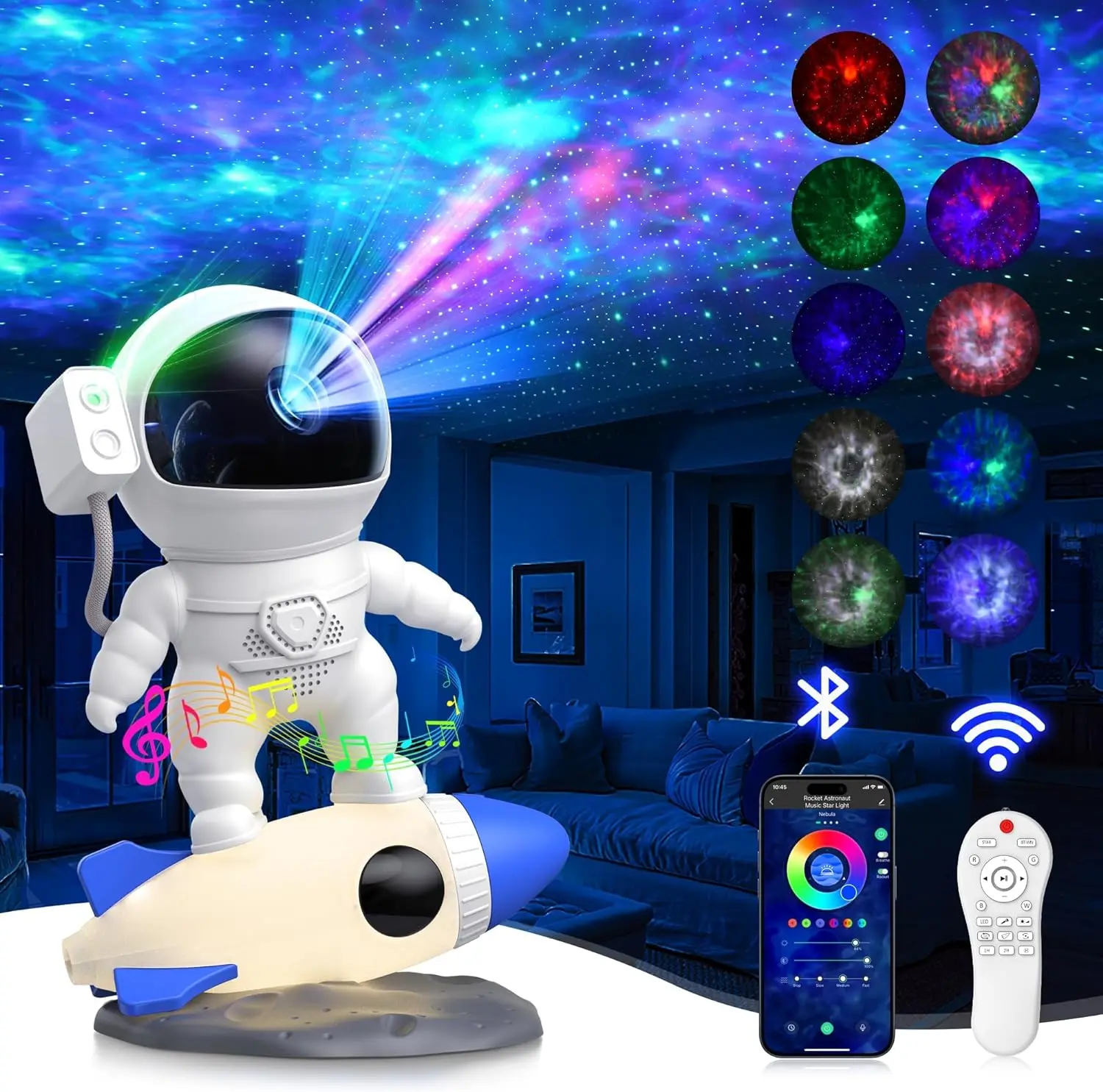 Rocket Astronaut Galaxy Projector Night Light Lamp And 13 Film Pieces Sky Projector 360° Rotate Planetarium For Kids Bedroom