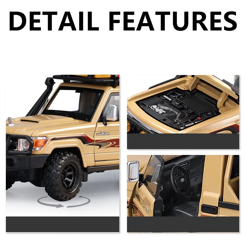 1/32 TOYOTA Land Cruiser LC79 Camping Off Road Toy Car Diecast Alloy Miniature Pull Back Sound & Light Collection Model Gift Boy view 3