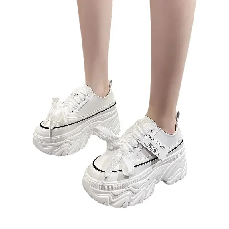 Zapatillas de deporte para mujer, cuñas de plataforma, zapatos de moda de otoño, calzado blanco con cordones para verano, plataforma de fondo grueso