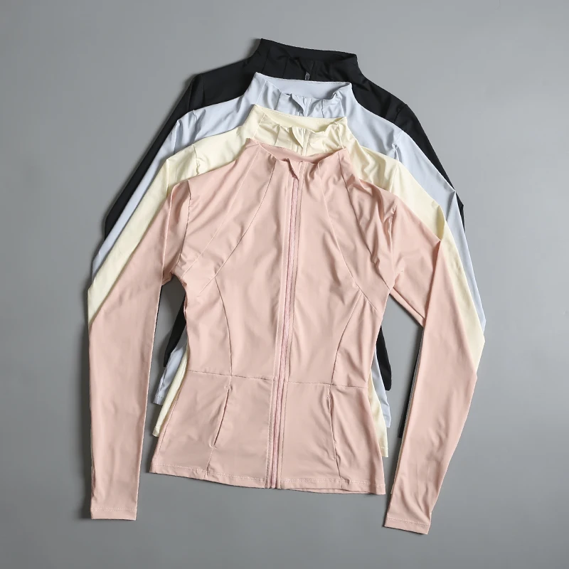 Women's Sport Jacket Thin Summer Sun Protection Yoga Fitness Slimming Outdoor Running Zipper Closure Quick Dry Breathable Nylon