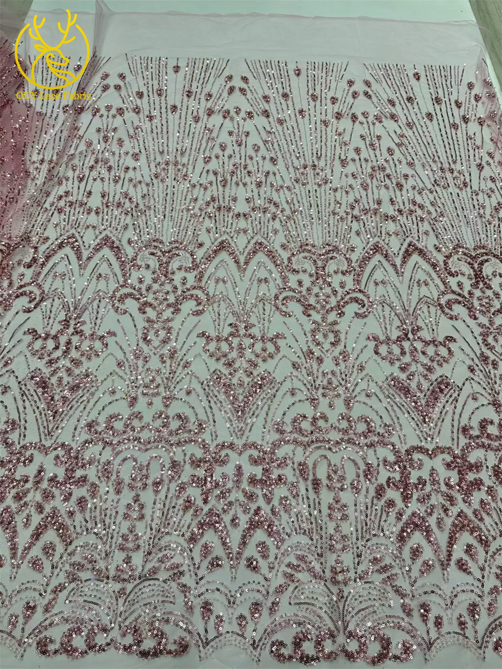 Goldener Luxus-Spitzenstoff mit Perlen und Pailletten, 5 Yards, afrikanischer Spitzenstoff, hochwertiger nigerianischer Netzspitzenstoff für Partykleider und Näharbeiten – Detail 5
